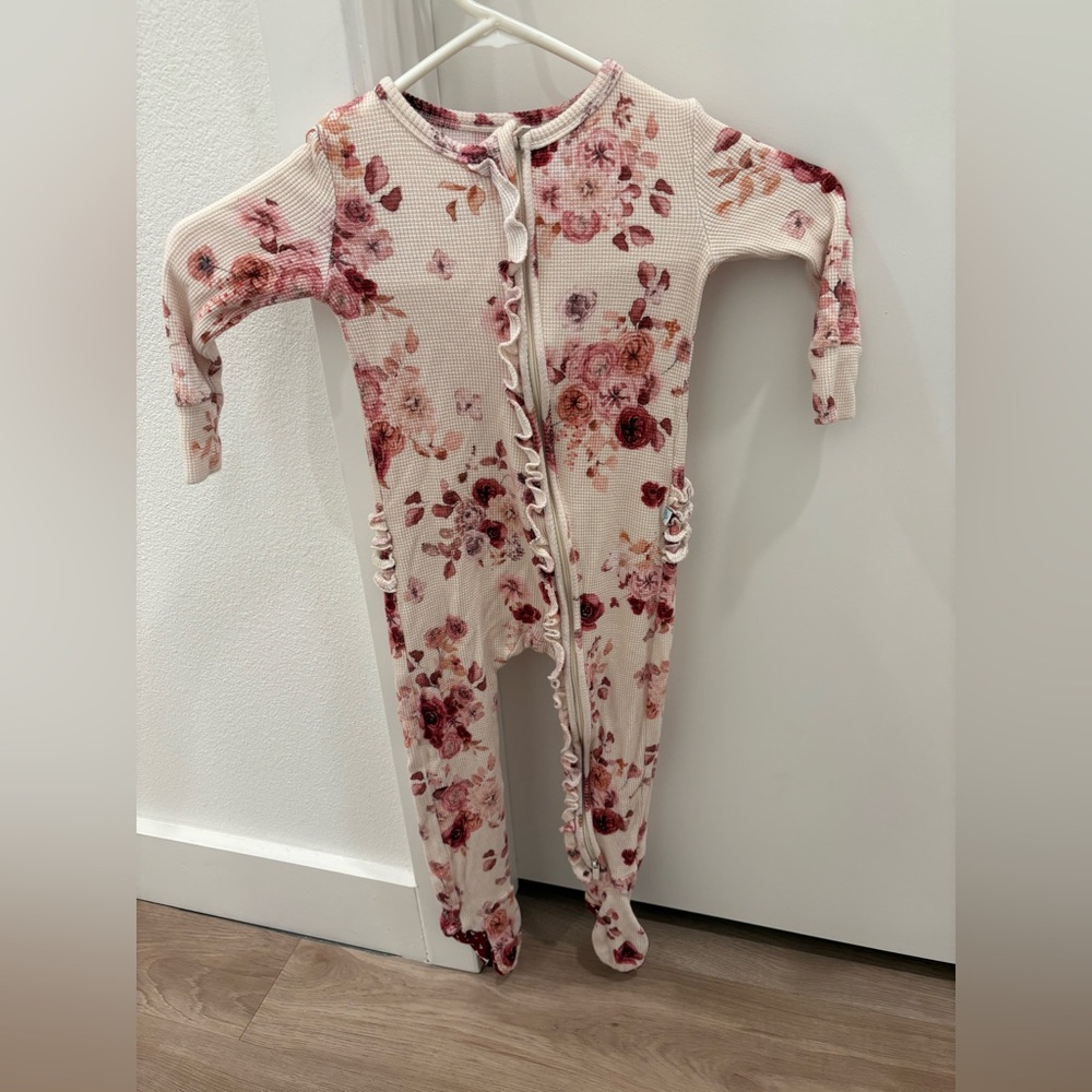 Posh Peanut Floral Ruffles Zip Up Footed Onesie